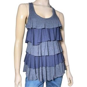 Splendid Women’s L Heathered Blue Tiered Ruffle Exposed Zipper Back Tank Top